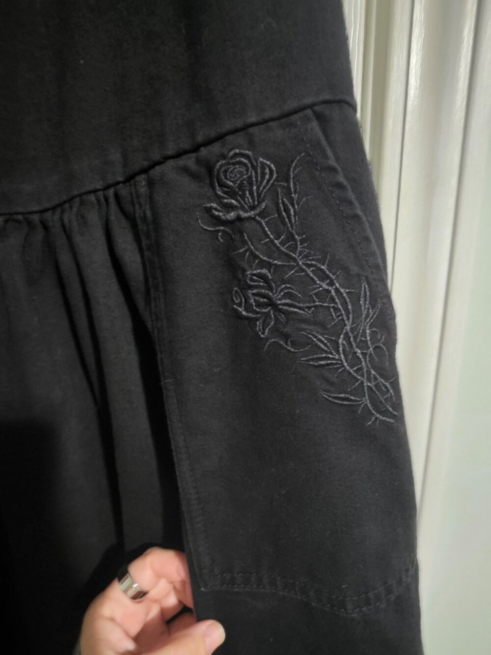 Disturbia Deadhead Rose Embroidered Denim Mini Smock Dress - Picture 2 of 4